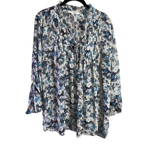Floral Print Blouse Womens Long Sleeve Lightweight Casual Tunic Top